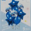 Black Latex Balloon, Black Foil Balloons with Golden Confetti Filled Balloons For Party Decoration (7 Pcs Set) - Blue