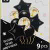 Black Latex Balloon, Black Foil Balloons with Golden Confetti Filled Balloons For Party Decoration (7 Pcs Set) - Black