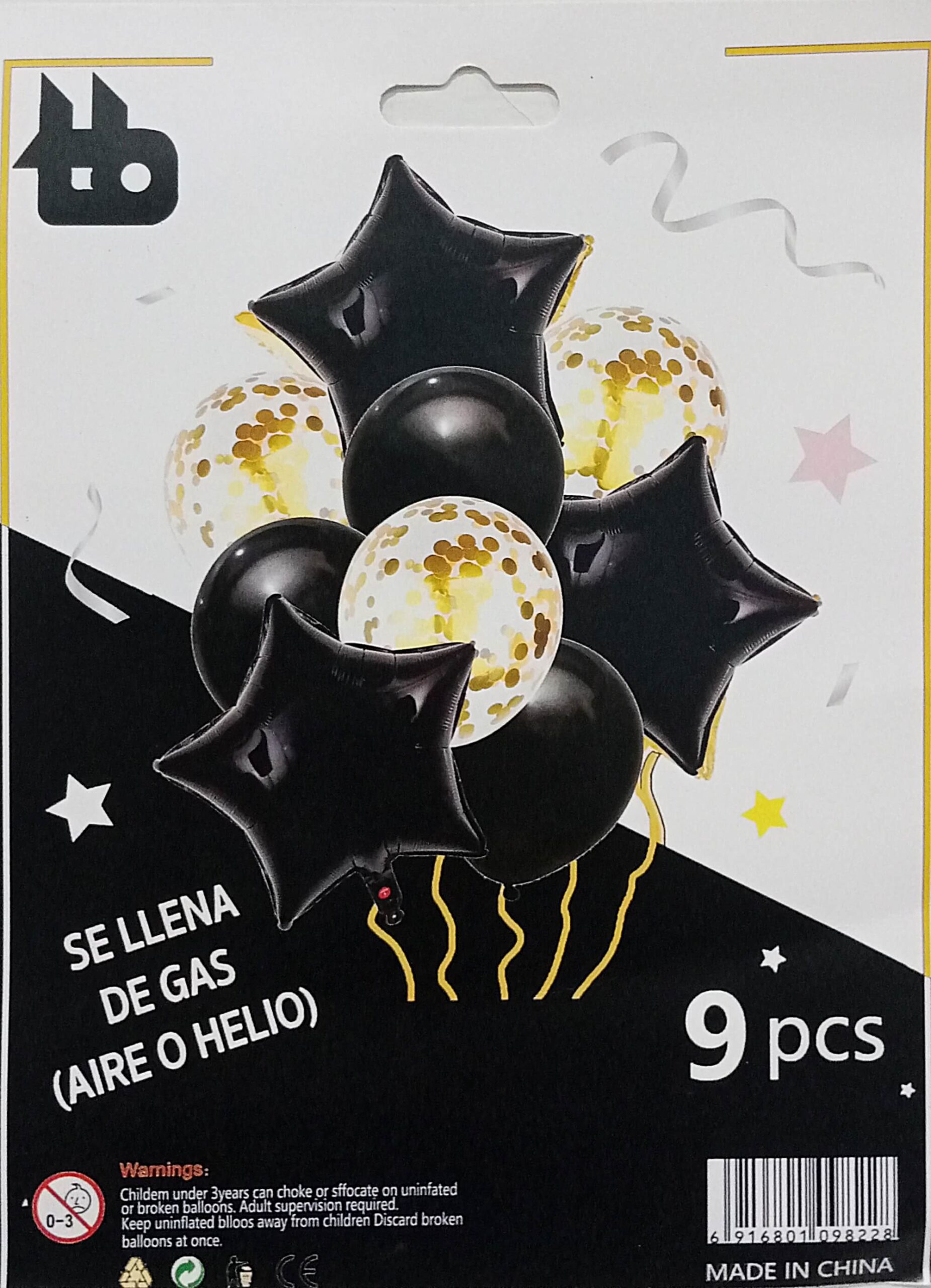 Black Latex Balloon, Black Foil Balloons with Golden Confetti Filled Balloons For Party Decoration (7 Pcs Set)