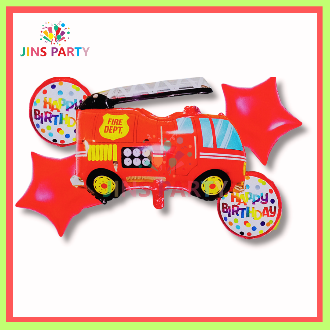 Fire Truck 5 Piece Theme Set Perfect For Fire Truck Birthday Party & Decorations