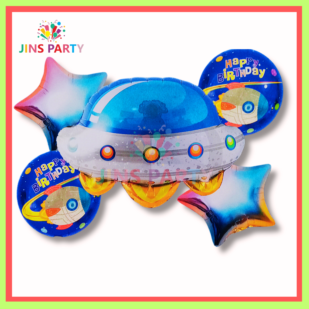 Space Ship Cartoon 5 Piece Theme Set Perfect For Birthday Party & Decorations