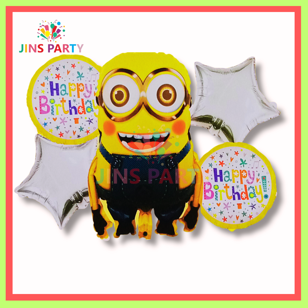 Minions Cartoon 5 Piece Theme Set Perfect For Minions Birthday Party & Decorations