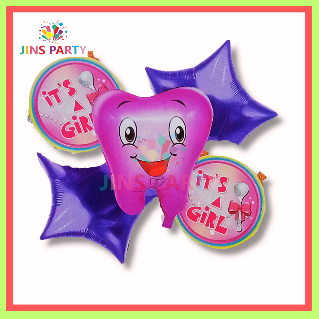 Baby Girl Teeth 5 Piece Theme Set Perfect For 1st Teeth Party & Decorations