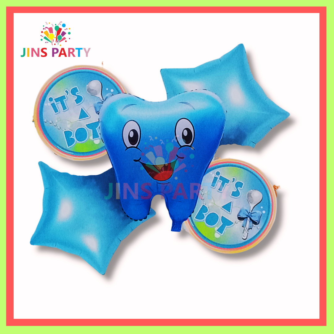 Baby Boy Teeth 5 Piece Theme Set Perfect For 1st Teeth Party & Decorations