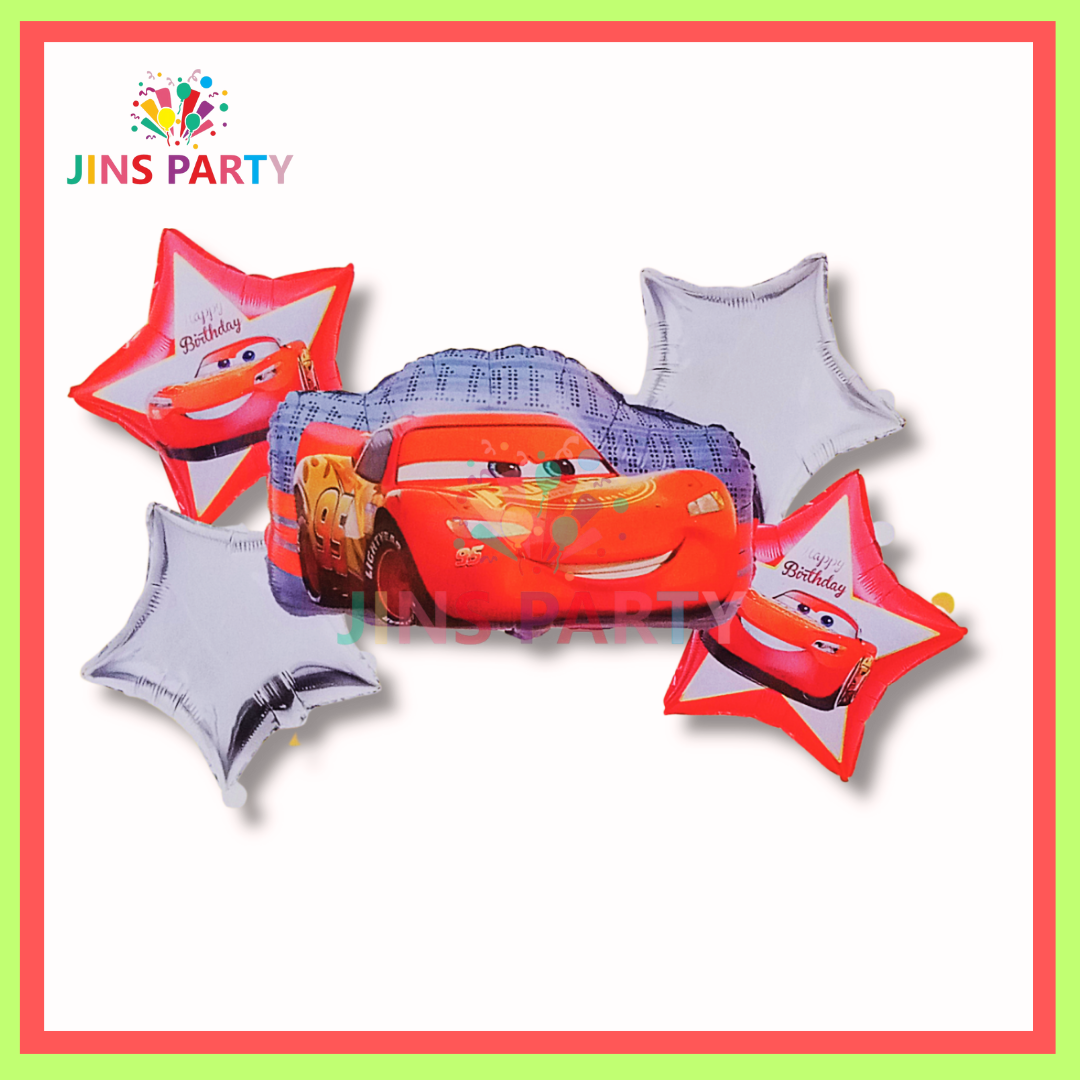 Mc Queen Cartoon 5 Piece Theme Set Perfect For Mc Queen Birthday Party & Decorations