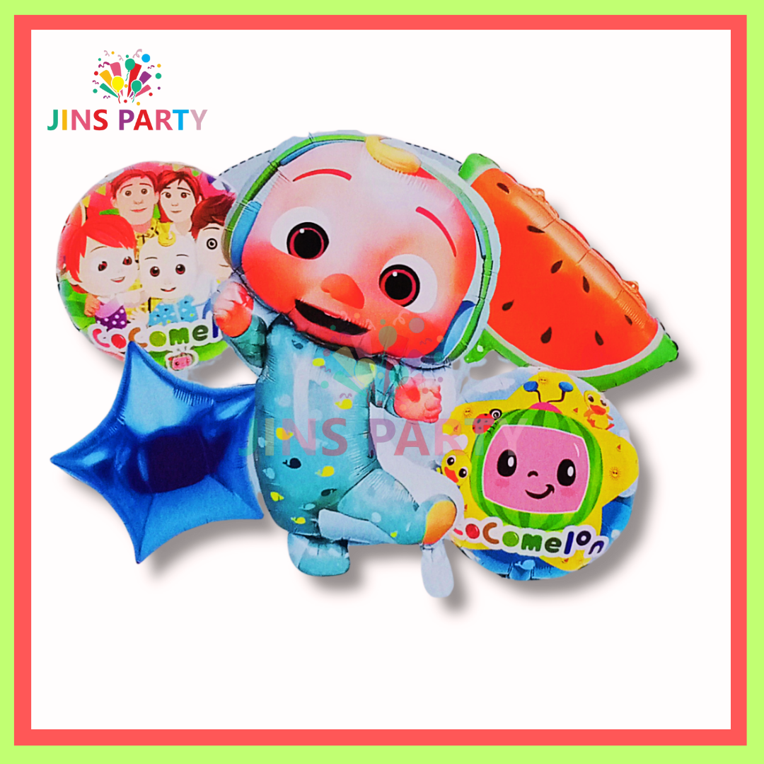 Coco Melon Cartoon 5 Piece Theme Set Perfect For Coco Melon Birthday Party & Decorations