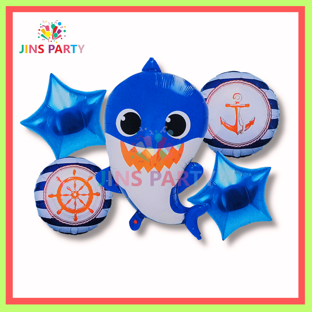 Baby Shark Cartoon 5 Piece Theme Set Perfect For Baby Shark Birthday Party & Decorations