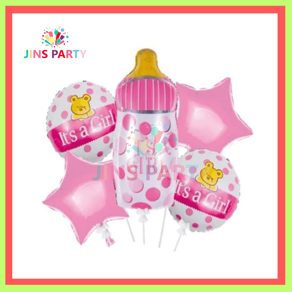 It's A Girl Theme Pack Of 5 Foil Balloons, Perfect For Theme Decoration, Celebration, And Parties.