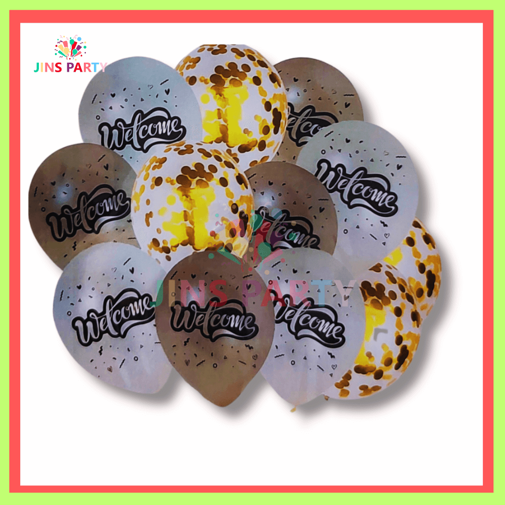 Welcome 12 Pcs Set Latex Balloon, With Confetti Filled Balloons For Party Decoration