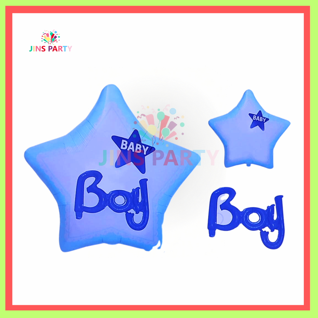2 Pcs Star Shape Foil Balloon & Boy Banner For Party Decoration