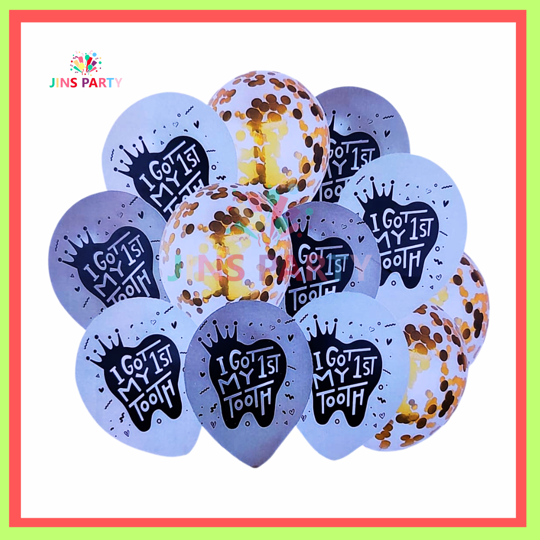 I Got My 1st Tooth 12 Pcs Set Latex Balloon, With Confetti Filled Balloons For Party Decoration