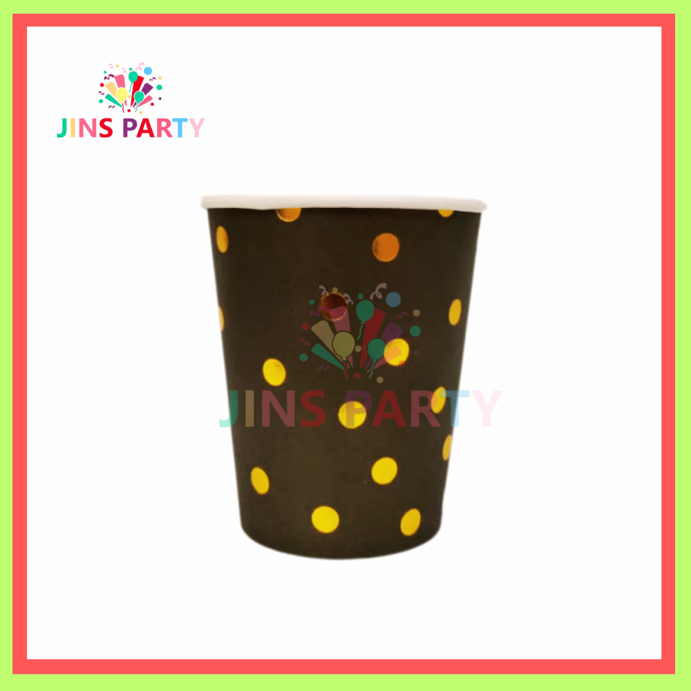 Birthday Party Brown with Yellow Dot Paper Cups / Glass For Birthday Party & Decorations