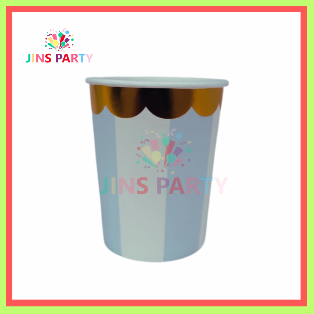 Birthday Party Light Blue & White Paper Cups / Glass For Birthday Party & Decorations