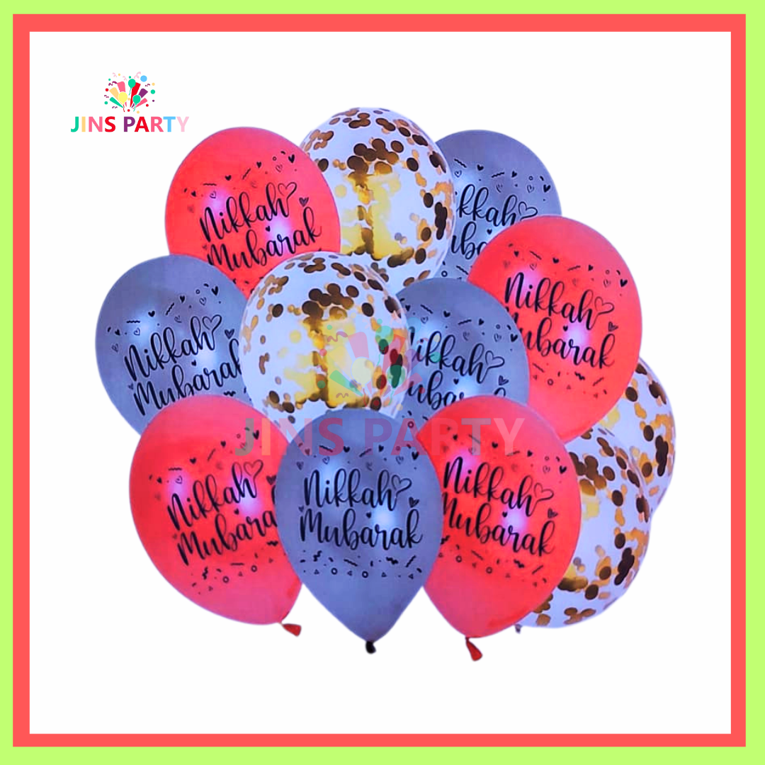 Nikkah Mubarak 12 Pcs Set Latex Balloon, With Confetti Filled Balloons For Party Decoration