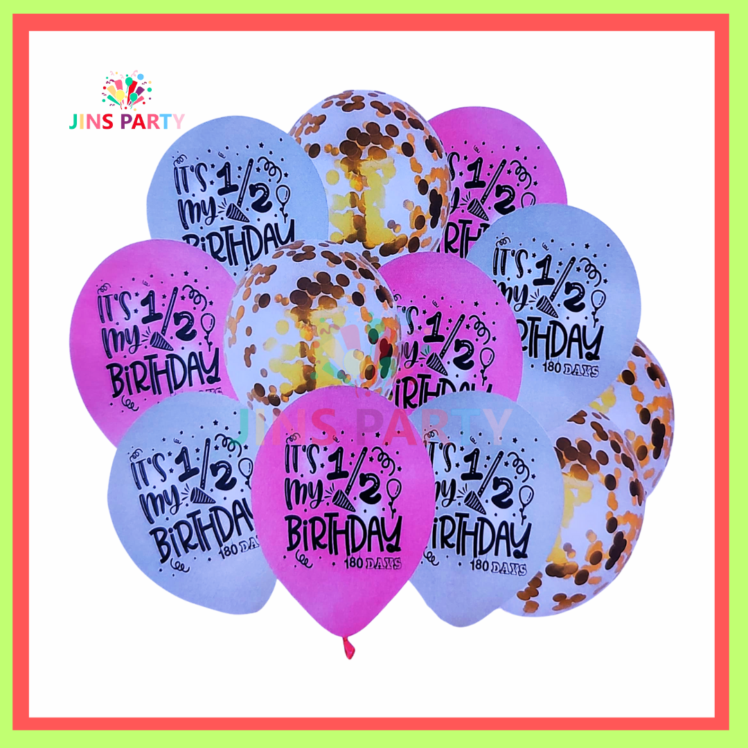 Its My 1/2 Birthday 12 Pcs Set Latex Balloon, With Confetti Filled Balloons For Party Decoration