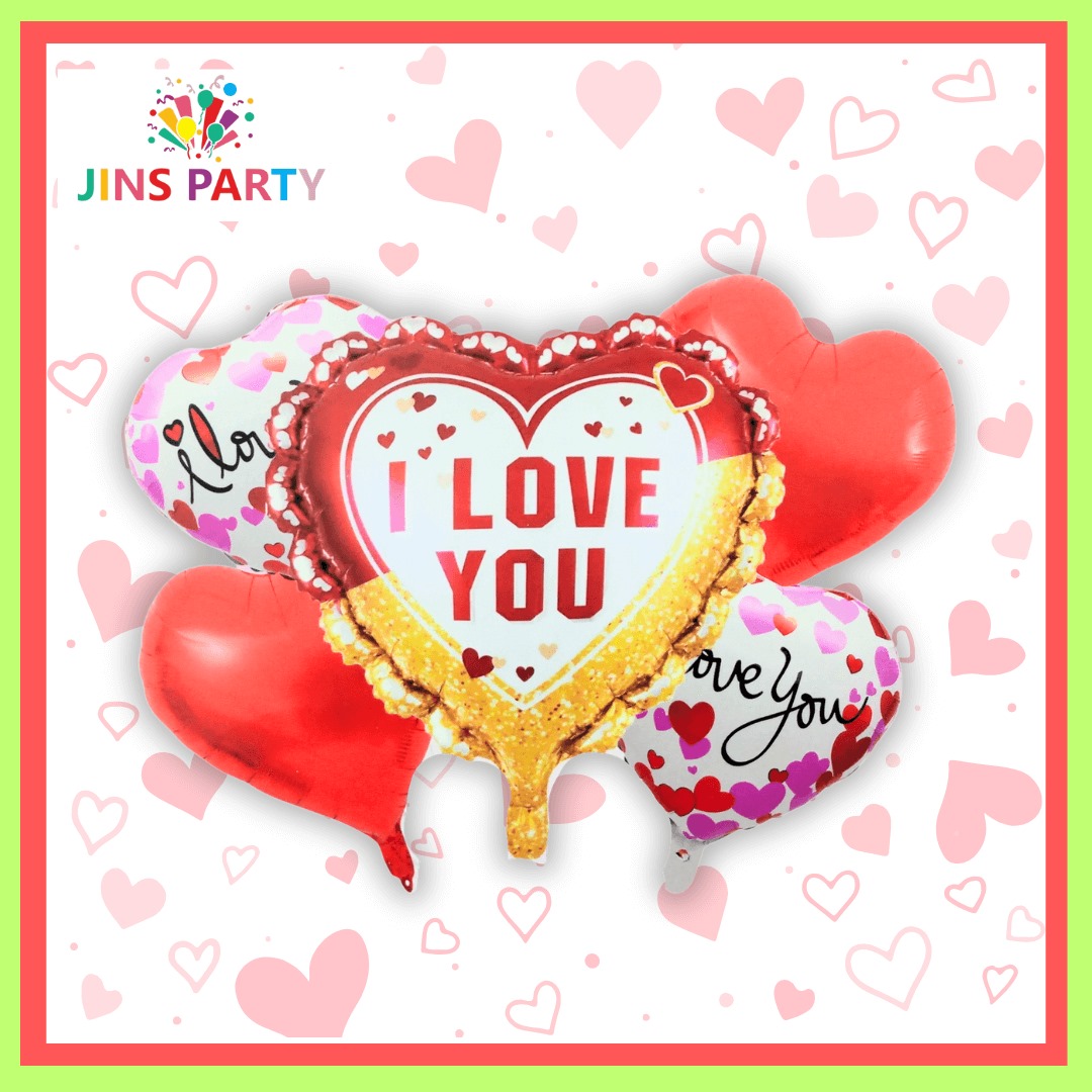 I Love You 5 Piece Foil Balloon Set Perfect Best for Romantic Celebrations And Decoration