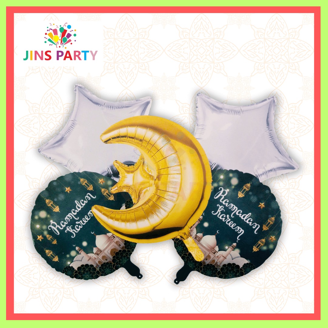 Ramadan Mubarak 5 Piece Green Foil Balloon Set Perfect Best For Ramadan And Decoration