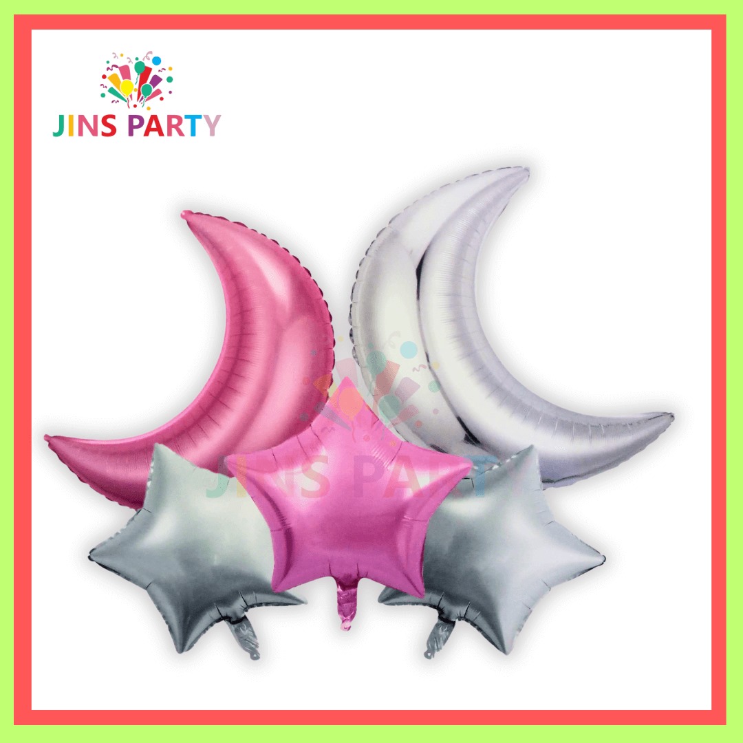 Moon Shape 5 Piece Foil Balloon Set Perfect Best For Ramadan And Decoration