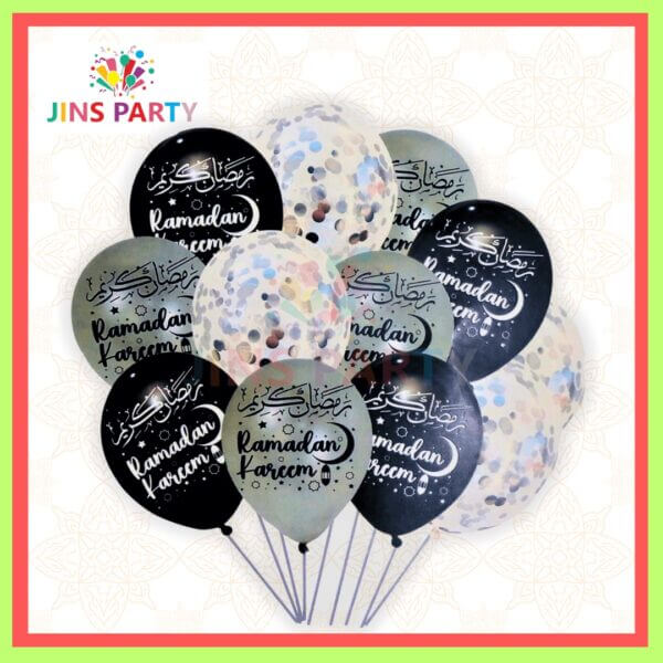 Ramadan Kareem 12 Pcs Set Latex Balloon, With Confetti Filled Balloons For Party Decoration